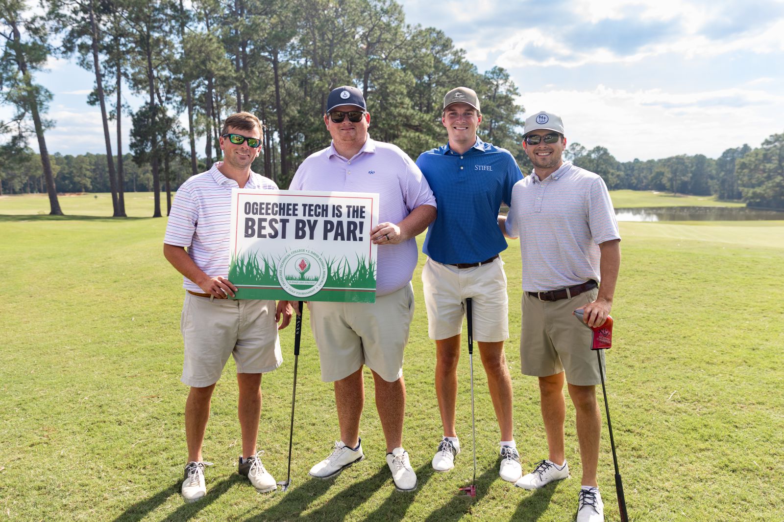 Ogeechee Technnical College & J. David Russell Golf Tournament 2023 first-place net total winners - Brinson, Williams, and Groomes Insurance, and D&R Car Care with golfers Kyle Williams, Nathan Brown, Ray Driggers, and Taylor Driggers.