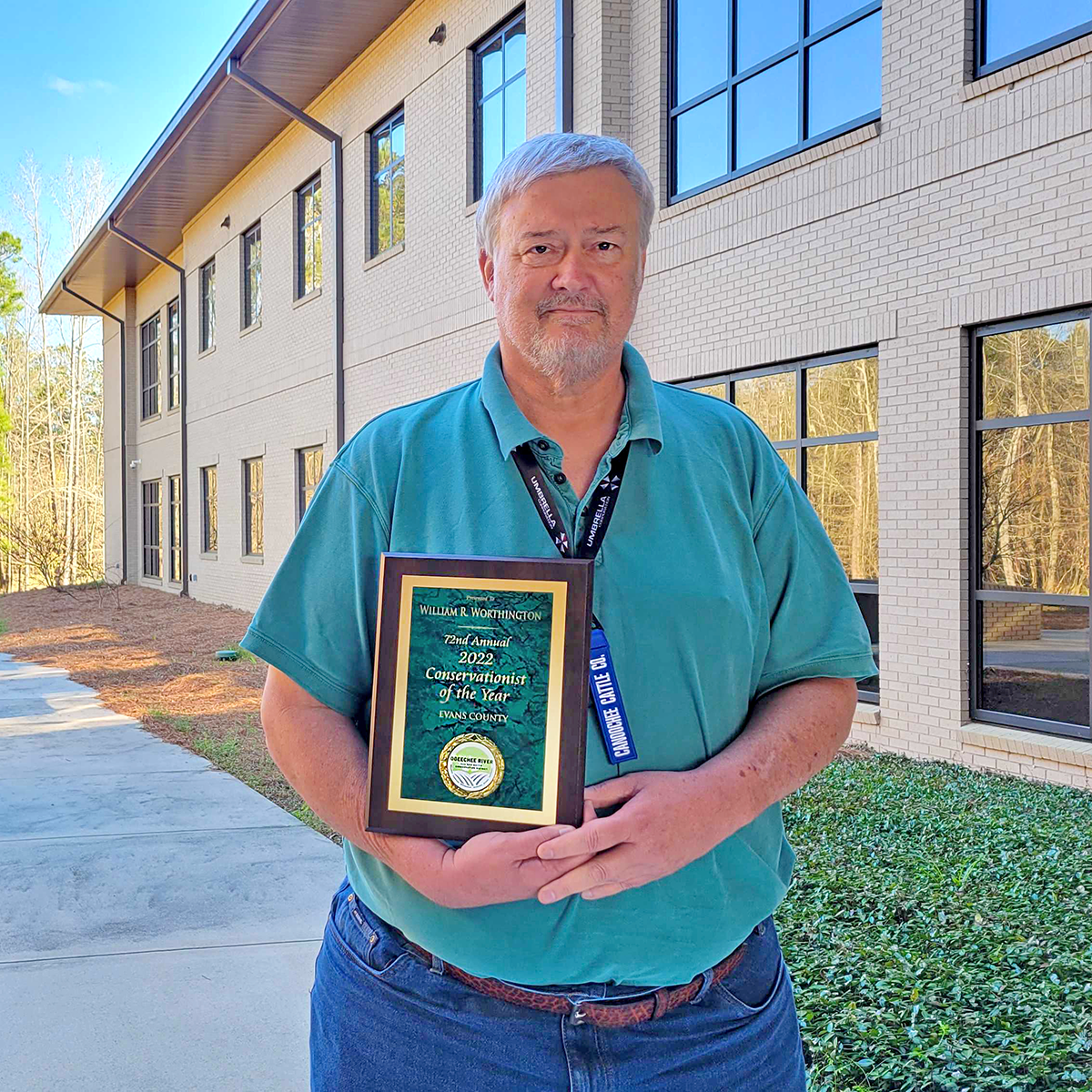 Bill Worthington with 2022 Evans County Conservationist of the Year Award